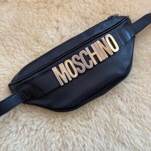 Faux Moschino logo pleather fanny pack Belt Bag